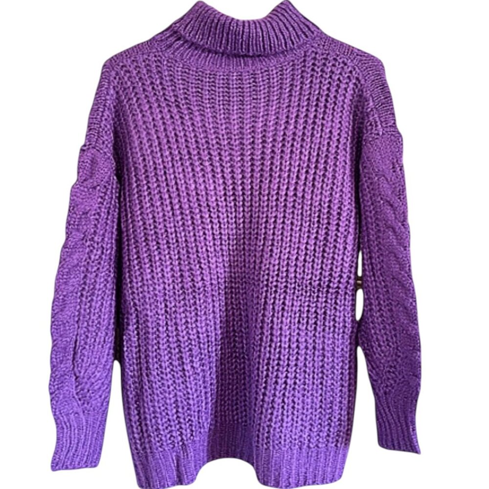 Plus Size Textured Cable Knit Ribbed Hem Turtleneck Sweater 4XL (Fits Smaller) - Picture 6 of 8